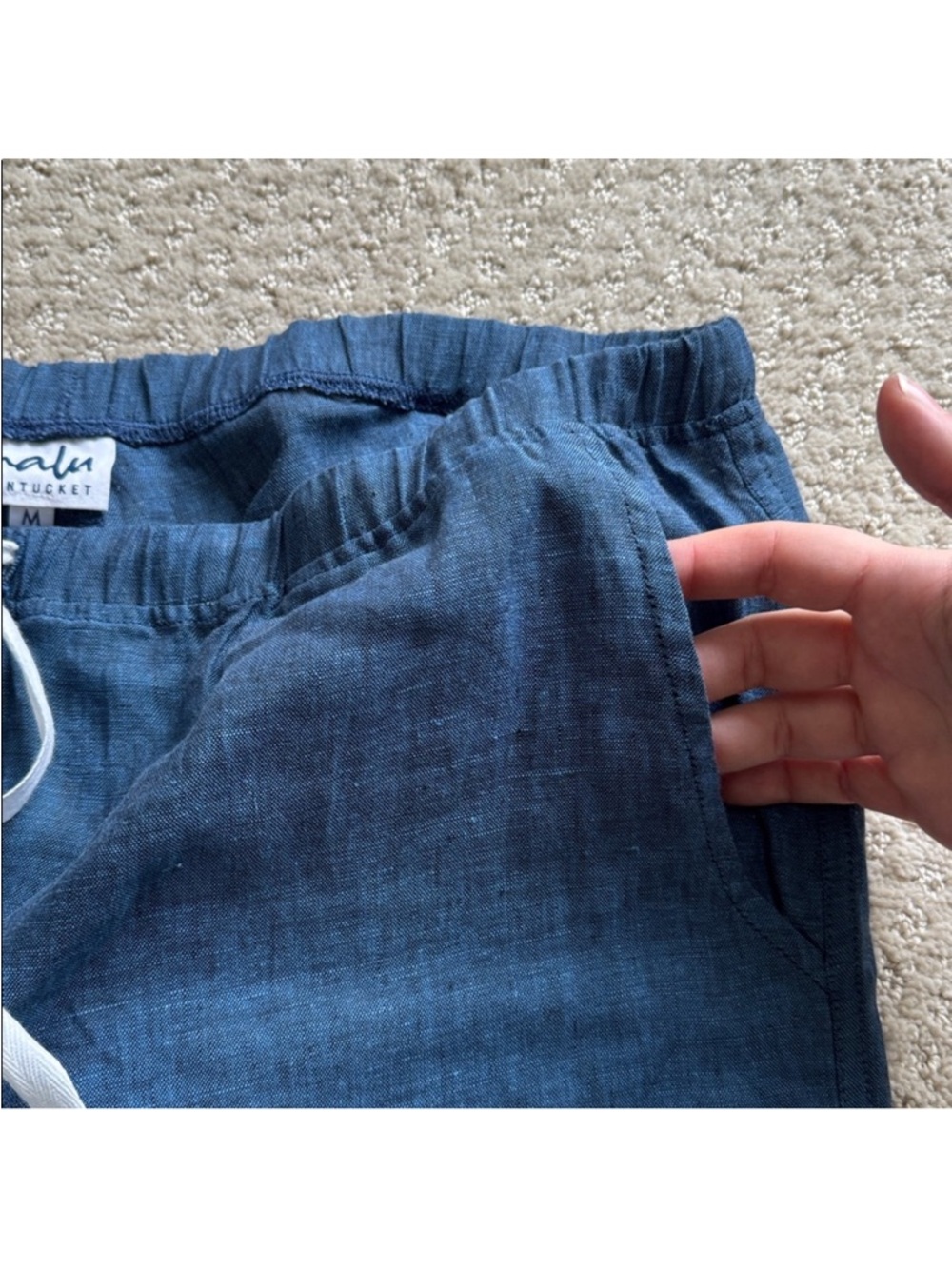 Nalu Nantucket 100% Linen Drawstring Pants in Blue | Size M - Picture 3 of 5